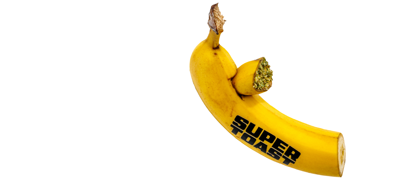 pipe made out of a banana with super toast logo
